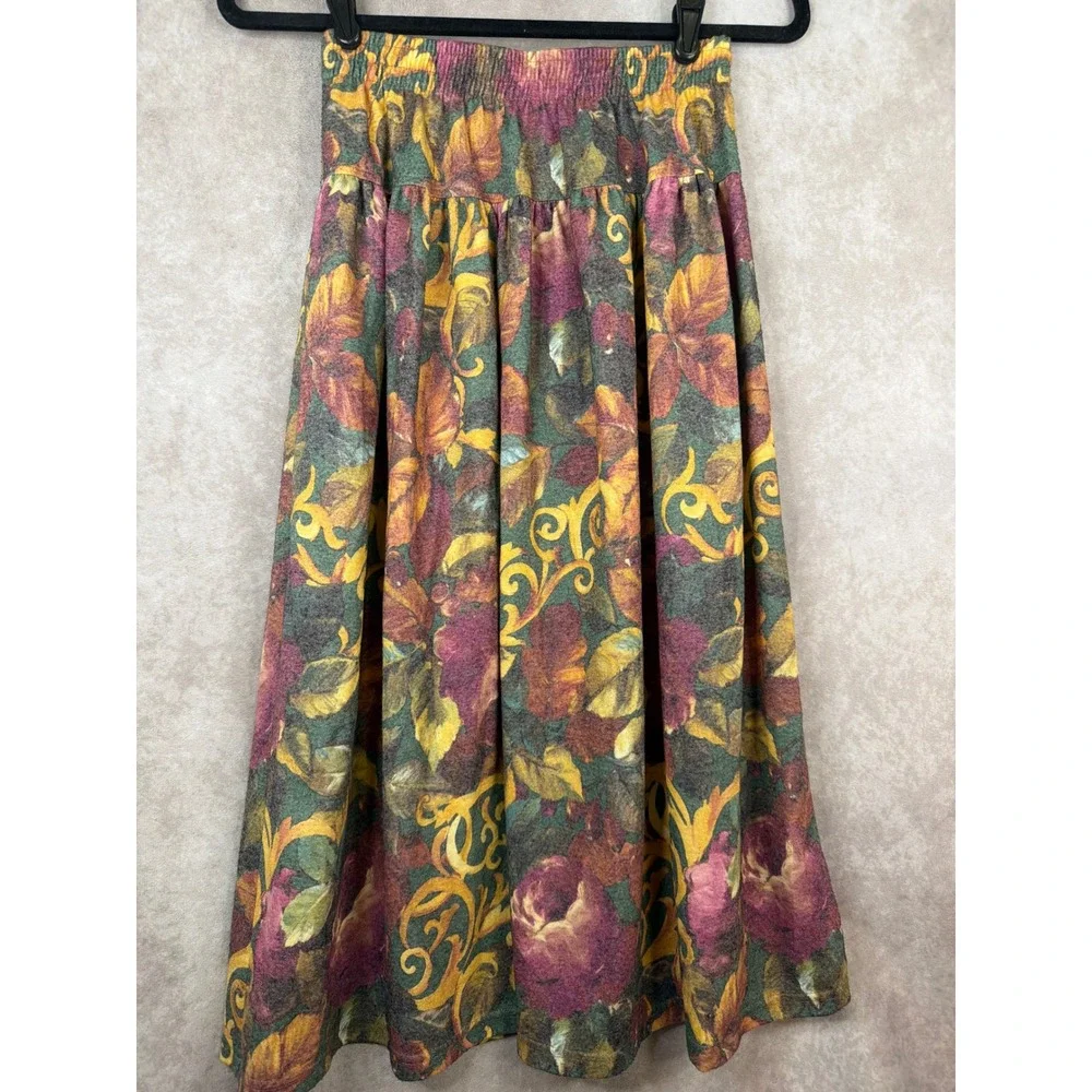 Vintage 90s Fritzi Sport Midi Skirt Womens P/M Multicolor Floral Elastic‎ Waist